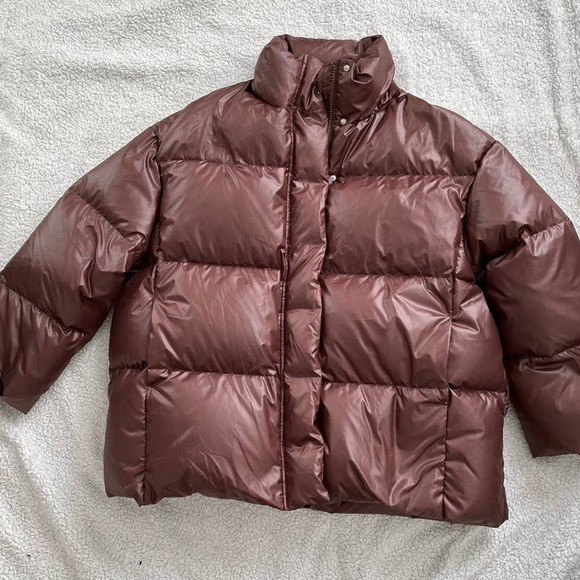 Lit Activewear New High Collar Oversize Loose Down Jacket in Brown Women Size M - Picture 5 of 16